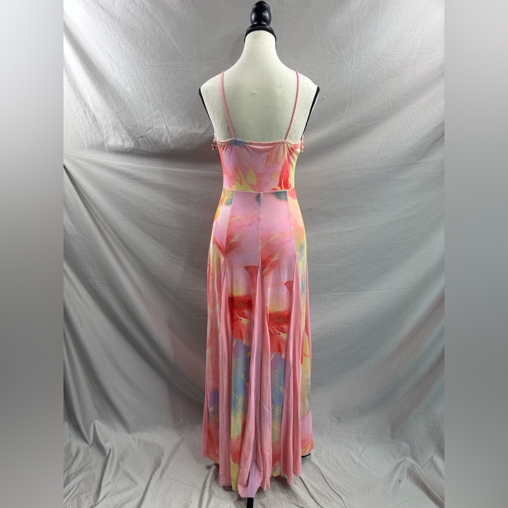 Y2K Pastel Pink Watercolor Mesh Maxi Dress - Picture 12 of 13